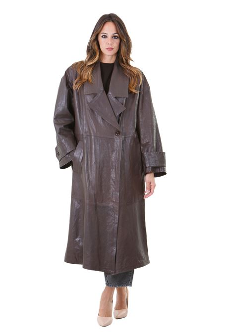 Trench doppipetto in pelle D-FOUR | Cappotti | DF392COFF/BEAN