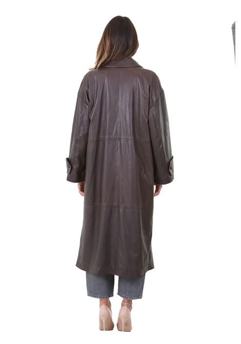 Trench doppipetto in pelle D-FOUR | Cappotti | DF392COFF/BEAN