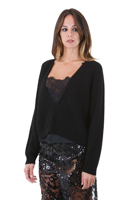 Gaelle maglia scollato a Vcon inserto in envers satin e pizzo SEMICOUTURE | Maglie | GAELLE-S4WB44Y69-0